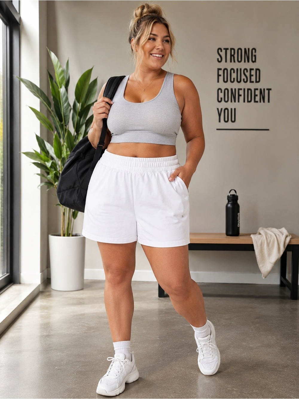 NWT all in motion White French Terry Shorts Plus Size 4X Cotton Stretch Pockets